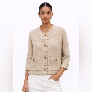 ZARA WOMAN SS24 ECRU 3/4 LENGTH SLEEVE KNIT CARDIGAN REF:6427/011